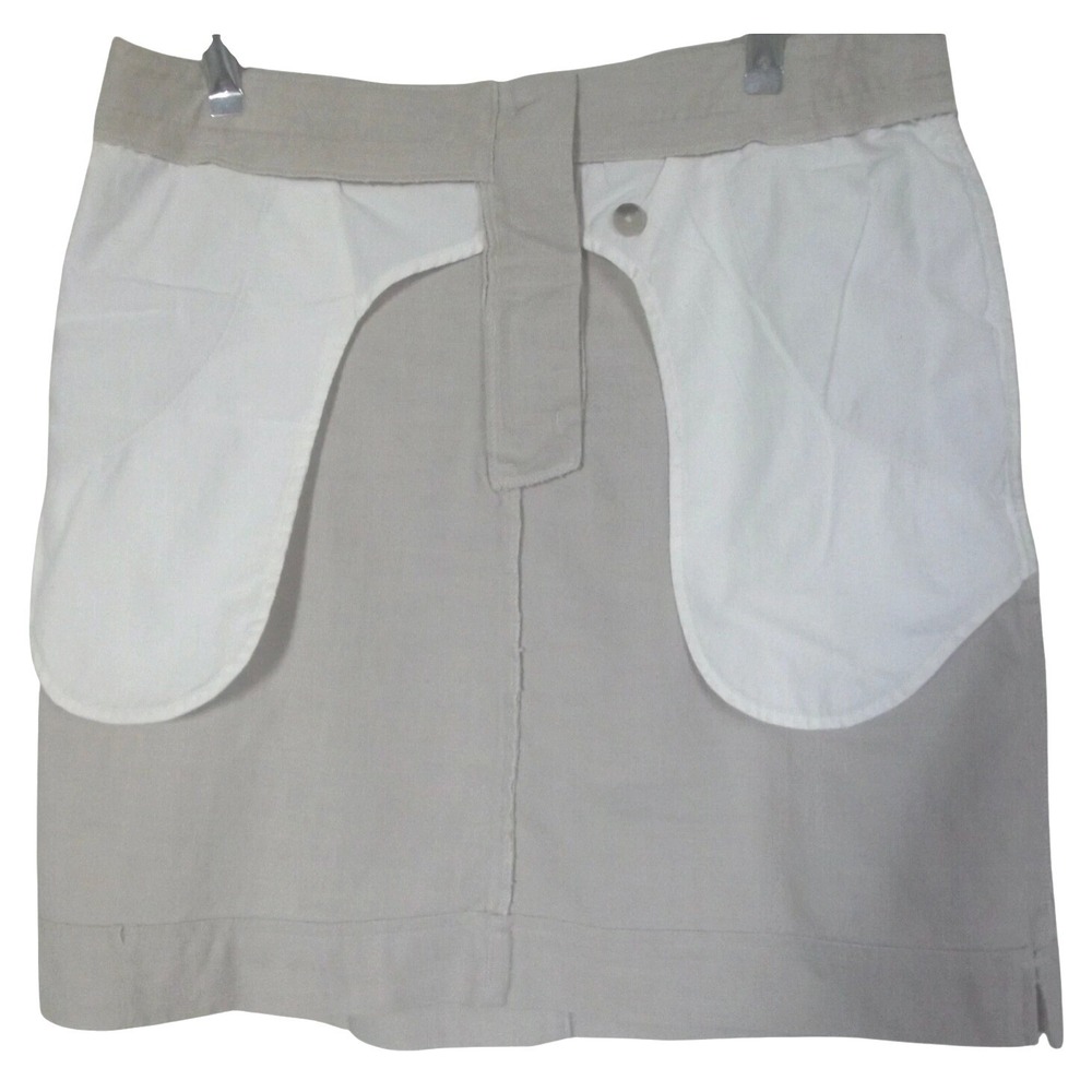 Woolrich Linen Blend A-Line Mini Skirt Beige Khaki Drawstring Pocket Size 12 - Picture 5 of 15